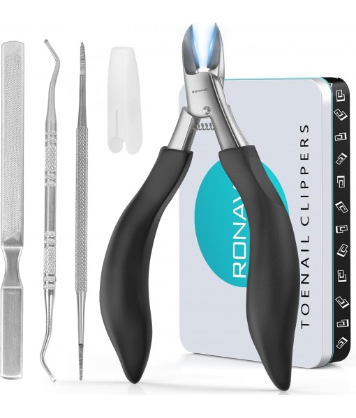 RONAVO Nail Clipper Set - Ingrown Toenail Treatment & Toenail Clippers for Thick Nails - Heavy Duty Professional Toe Nail Clippers for Men & Elderly, Large Toenail Scissors for Seniors/Mens/Women