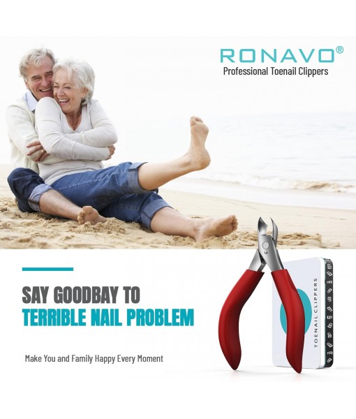 RONAVO Toenail Clippers for Thick Nails & Ingrown Toenail Treatment.Heavy Duty Professional Toe Nail Clippers for Men&Elderly,Large Toenail Scissors for Seniors/Mens/Women,Long Handle Safety Strong