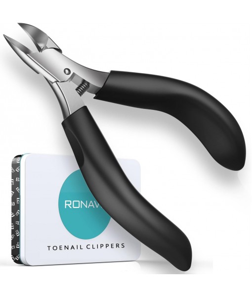 RONAVO Toenail Clippers for Ingrown Toenails - Professional Ingrown Toe Nail Clippers with Best Curved Blade for Fine Trimming, Heavy Duty Nail Clipper with Anti-Slip Long Handle for Men/Women/Senior (Black)