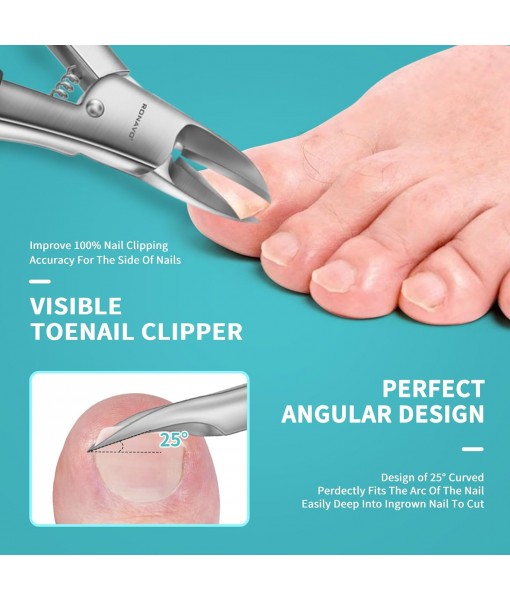 RONAVO Nail Clipper Set - Ingrown Toenail Treatment & Toenail Clippers for Thick Nails - Heavy Duty Professional Toe Nail Clippers for Men & Elderly, Large Toenail Scissors for Seniors/Mens/Women