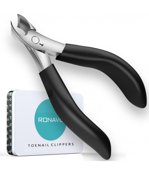 RONAVO Toenail Clippers for Thick Nails - Heavy Duty Professional Thick & Ingrown Toe Nail Clipper for Men & Elderly, Large Toenail Scissors for Seniors/Mens/Women,Long Handle Safety Strong (Black)