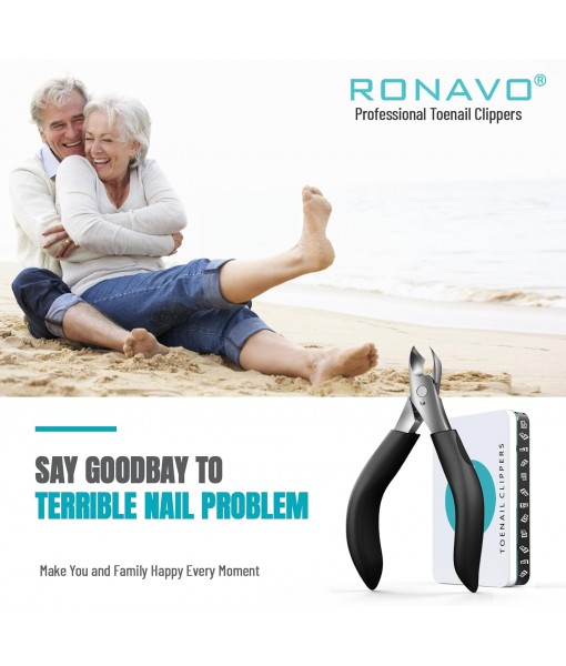 RONAVO Toenail Clippers for Thick Nails - Heavy Duty Professional Thick & Ingrown Toe Nail Clipper for Men & Elderly, Large Toenail Scissors for Seniors/Mens/Women,Long Handle Safety Strong (Black)