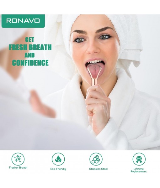 RONAVO Tongue Scraper (2 Pack), Tongue Cleaner Cure Bad Breath, Tongue Cleaners Stainless Steel, Metal Tongue Scrapers for Adults Fresher Breath in Seconds